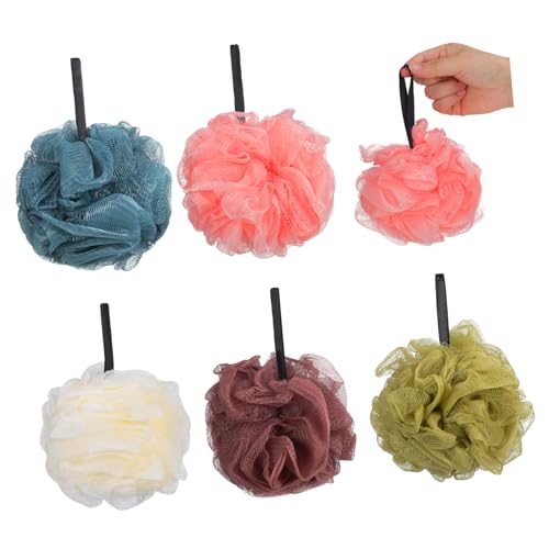 Mikikit 5 piezas Esponjas de Baño de Color Bolas de Ducha de Malla Reutilizables Exfoliantes para Cuidado Azul Beige Rosa Verde