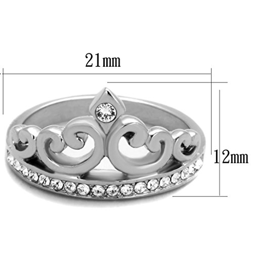 Marimor Jewelry Princess Royalty Crystal Crown Silver Stainless Steel Fashion Ring Women's Size 7 #TOP1