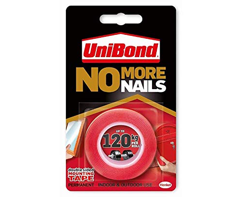 2 X No More Nails On A Roll, Double-Sided Tape for Reliable Instant Bonding, Multipurpose Adhesive Tape, Adhesive Strips for Indoor/Outdoor Use, 19mm x 1.5m Roll