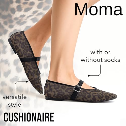 CUSHIONAIRE Moma Women's Leopard Print Mesh Mary Jane Flats – Buckle Strap, Memory Foam, Wide Widths Available2