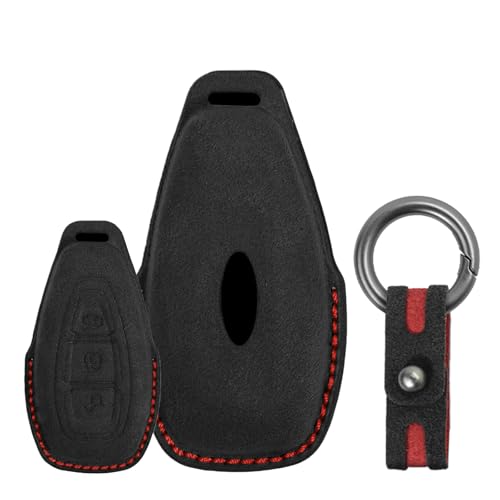 TECART Key Fob Cover Fit For Ford focus 3 4 ST RS Mk3 MK4 Kuga Fiesta Escape Transit Fusion Ecosport Titanium Tourneo Smart Key Case Shell with Keychain 3 Button Carbon black