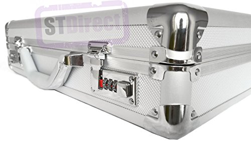 Pro Aluminium Large Deep Executive Laptop Padded Briefcase Attache Case Silver