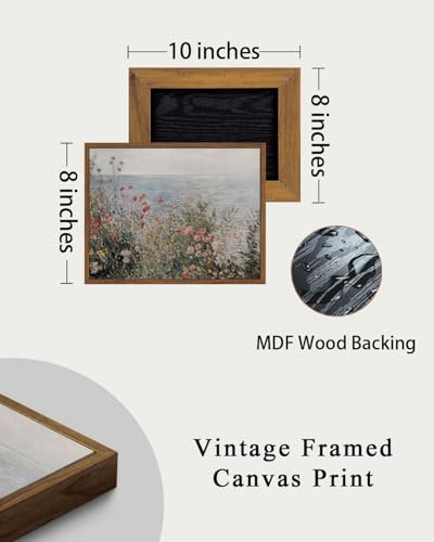Image of KISSFOX Framed Wall Art Vintage Wall Decor Coastal Canvas Art Wildflower Pictures Seascape Paintings Rustic Prints Impressionist Artwork For Bedroom Living Room Kitchen
