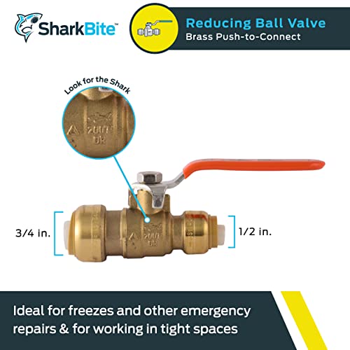 SharkBite 3/4 Inch x 1/2 Inch Ball Valve, Push to Connect Brass Fitting, Water Shut Off, PEX Pipe, Copper, CPVC, PE-RT… - Image 3