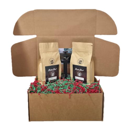 Gift Set for men and women with 2 Pack Organic Bourbon Barrel Aged Whole Beans Roasted Coffee + 1 French Press.