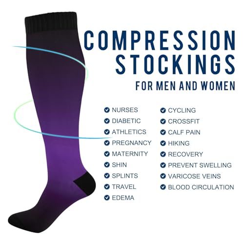 GAIREG Royal Purple Black Gradient Compression Socks Men’s Compression Socks Athletic Long Socks4