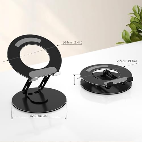 Image of Laptop Stand for Desk Adjustable Computer Stand with 360 Rotating Base Ergonomic Laptop Riser Mount for Desk Foldable Protable Computer Desk Fits with MacBook Pro Air, Round Black