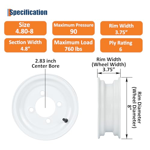 Image of GarveeTech 4.80x8 480-8 Trailer Tire with 8 inch White Rim, 6PR Load Range C, 4 Lug - 2-Pack for Utility, Boat and Camper Trailers