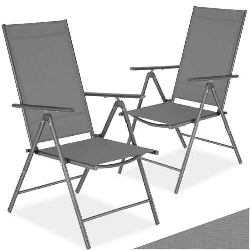 tectake® Chaise de Jardin Pliable 54,5x65x107,5 cm, Lot de 2, Dossier inclinable 8 Positions, Tissu Textilène, Résistantes intempéries et UV, Chaise...