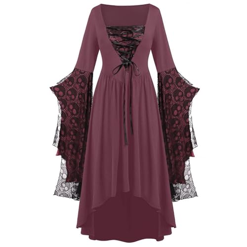 Generisch Ropa gótica para mujer, vestido de encaje, estilo punk, talla grande, vestido retro medieval, Rosa., 5XL