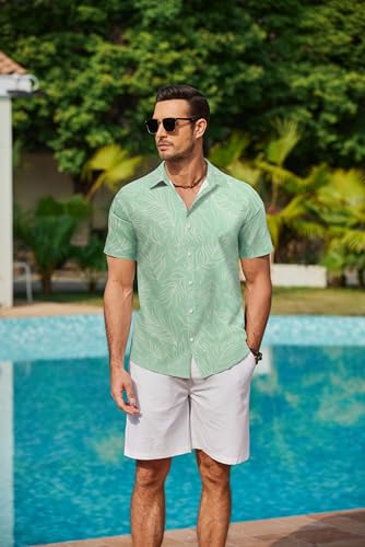 Image of COOFANDY Mens Hawaiian Shirts Short Sleeve Button Down Aloha Shirt Casual Beach Clothes