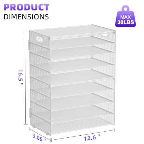 Image of Marbrasse Paper Organizer Letter Tray, 9 Tier Mesh File Organizer with Handle, Paper Sorter Desk Organizer for Home Office Supplies - White
