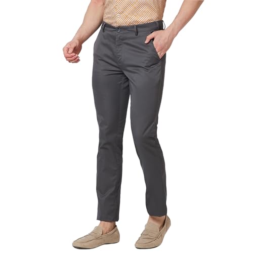 Image of Colorplus Men's Pure Cotton Solid Piece Dyed Pattern Contemporary Fit Flat Front Casual Trouser