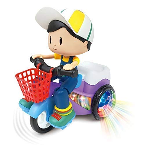 BEJOY Toys Light and Sound Musical Stunt Bike Tricycle Bump and Go Scooter Toy Mini Stunt Car, Three Wheeled Bicycle for Toddlers Baby Kids Children Birthday.(CAPBOYS), Multi