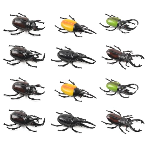 HUIANER Fake Beetle 12PCS Realistic Plastic Beetle Figures for Fairy Garden Decoration