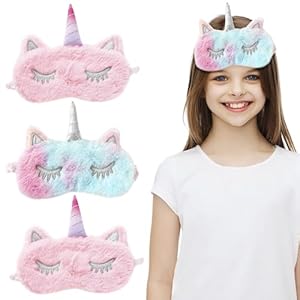 Quadow Unicorn Sleeping Mask, 2 Pack Girls Soft Plush Blindfold Mask, Cute Unicorn Kids Sleep, Multicolor, 3 Piece Set (KB01)