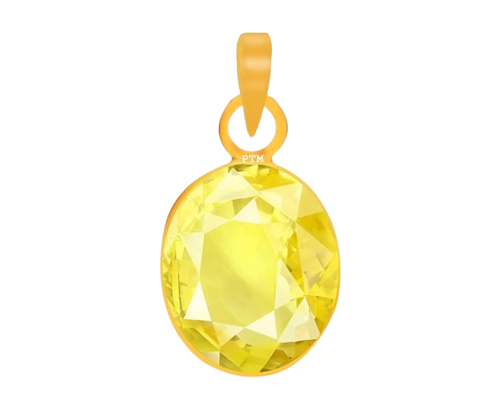 Ptm Natural Yellow Sapphire/Pukhraj 3.25 to 10.25 Ratti or 3.00 to 9.50 Carat Astrological Certified Gemstone Panchdhatu/5 Metals 22k Gold Plated Pendant for Men & Women