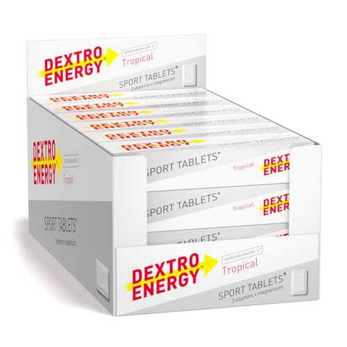 Dextro Energy - Sport Tablets – Tropical Flavour - mit Zusatz von Magnesium und Vitamin B1, B6, C - Traubenzucker für dein Workout, 24er Pack