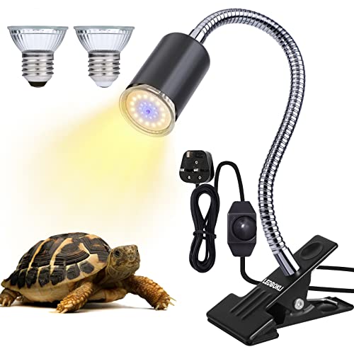LEDBOKLI Lámpara de calor para reptiles UVA UVB Tortoise Lámpara de calor con dos bombillas de calor E27 LED Bombilla de calor y 50 W Bombilla halógena para tortugas anfibios reptiles lagarto Cover