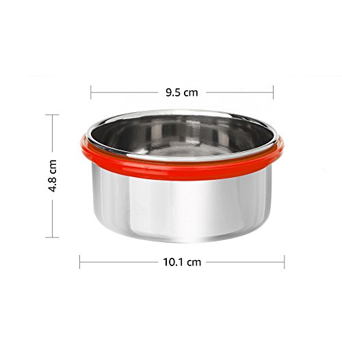Image of Amazon Brand - Solimo Stainless Steel Lunch Box Set with Bag, 300ml, 11cm Diameter, 4-Pieces, Red Lid