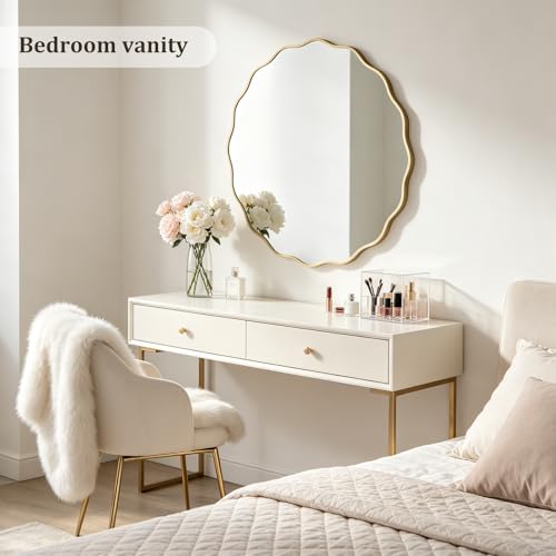Image of WallBeyond Round Wavy Mirror for Wall Decorative 36 inch, Modern Round Mirror Aluminum Frame for Bathroom Bedroom Living Room Home House Office Entryway, Gold