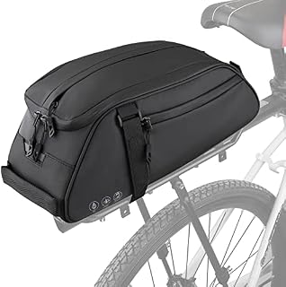 Nasjac Bike Rear Rack Bag, Waterproof Bicycle Pannier Carrier for Rear Seat, Reflective 8L Large Capacity Cycling Trunk Storage Sack with Taillight Loop and Shoulder Strap for City Commuter Bikes