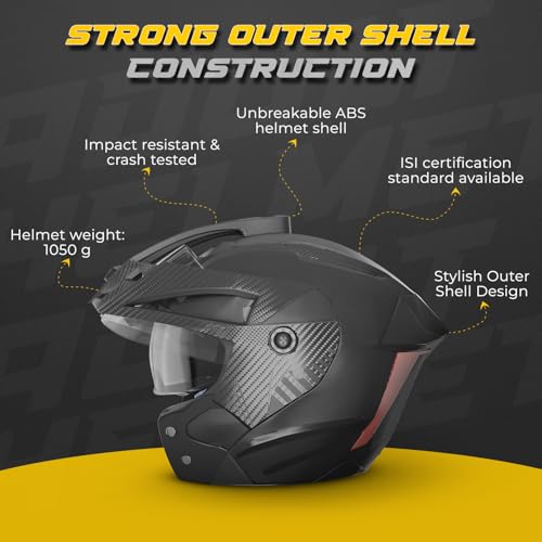 Image of Rydr Flare Dual Black Half Face Motorbike Helmet for Men and Women | Secure Fit Helmet with Durable Shell Comfortable Padding and Airflow System for Safe Two Wheeler Riding