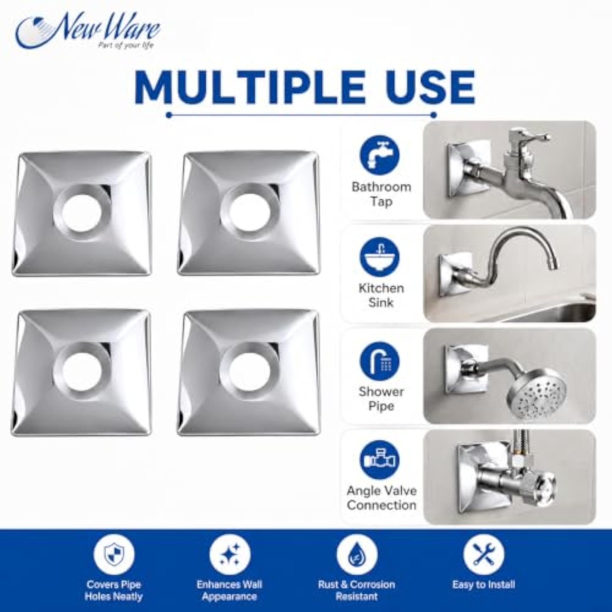 Stainless Steel Square Wall Flange 3x3 Inch