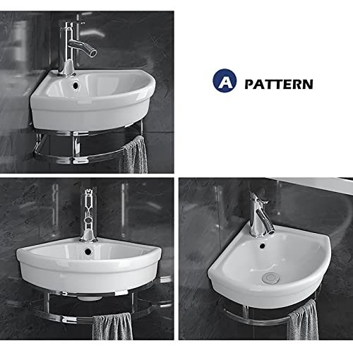Trunxucl Small Wall Mount Corner Bathroom Sink And Faucet Combo With Overflow Triangle White Porcelain Ceramic Wall Mount Mini Vanity Space Bathroom Sink, Faucet And Drain Combo (Color : A) #TOP2