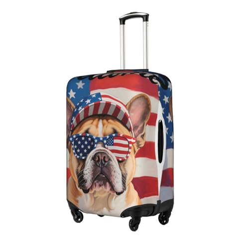 Travel Luggage Cover French Bulldog Welcome 4th Of July Dog Garden Flags Fashion Washable Baggage Suitcase Protector Fit For Luggage Medium2