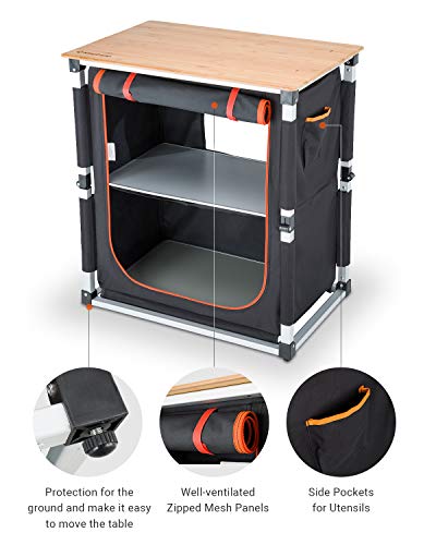 Kingcamp Outdoor Cooking Table Portable Grill Table, Camping Kitchen Cook Station With 2-Tier Storage Organizer, Windshield And Carry Bag For Bbq, Camping, Picnic, Backyard #TOP4