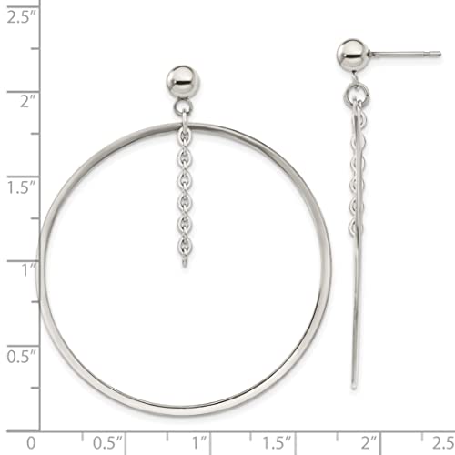 Avariah Chisel Stainless Steel Polished Circle Post Dangle Earrings - 44.5mm