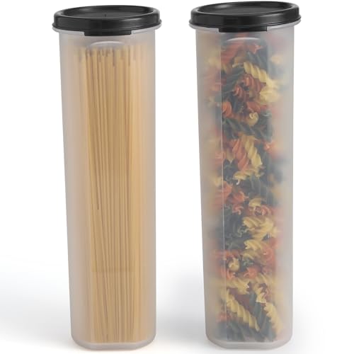 Contenitore alto trasparente per spaghetti e pasta, con coperchio, confezione da 2. Organizzazione multiuso per dispensa da cucina e conservazione degli alimenti per noodles fagioli cannucce
