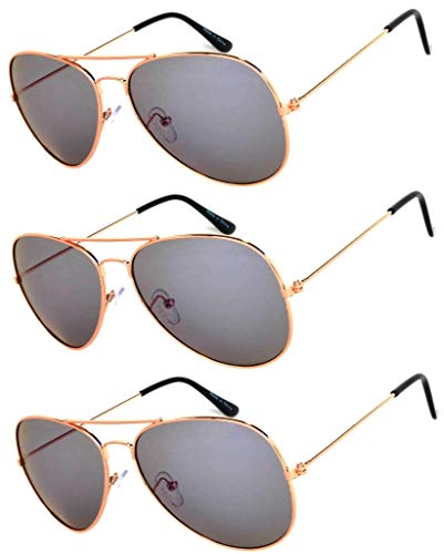 Image of OWL Set of 3 Pack Aviator Style Sunglasses Colored Metal Frame Mirror Lens Smoke Lens