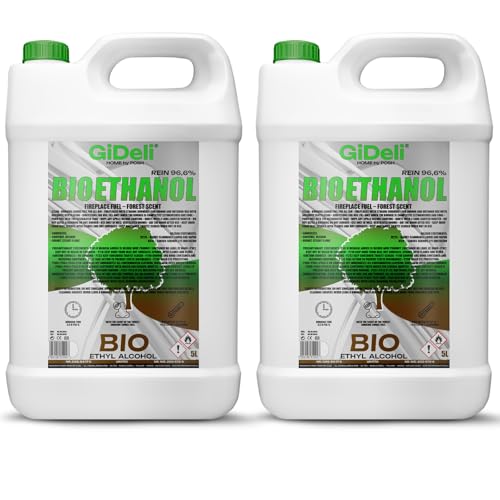 GiDeli Bioetanol 2 x 5l Bosque Fragancia 96,6% de etanol para interior y exterior, sin humo ni hollín, de maíz y remolacha azucarera