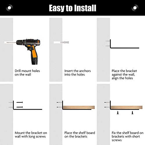 Yonsin Shelf Brackets 6 Inch, 2 Pack Heavy Duty Floating Hidden 90 Degree Angle Metal Shelf Brackets For Shelves Supports, Holds 150+Lb，Add More Storage Space, Black Finished #TOP5