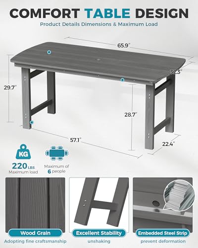 Image of Ciokea HDPE Outdoor Dining Set, 7-Piece Patio Table and Chairs Set with Umbrella Hole, All-Weather Patio Dining Sets for 6, Durable Patio Furniture for Backyard, Garden, Lawn & Poolside, Grey