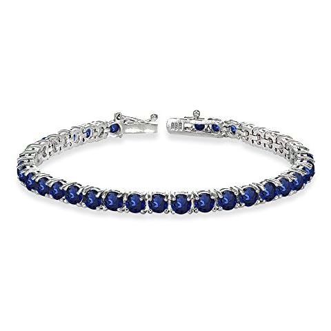 B. BRILLIANT Sterling Silver 4mm Created Blue Sapphire Round-cut Tennis Bracelet for Women Cover