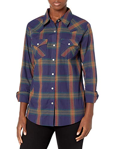 Wrangler Women's Western Long Sleeve Snap Shirt, Blue, Medium
