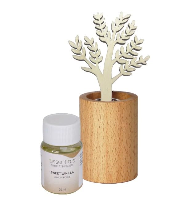 RelaxusEssentials Aromatherapy Tree Scents Wooden Reed Diffuser Kit for Calming Aromatherapy Nature's Serenity Home Decor, 20ml Sweet Vanilla Oil Included