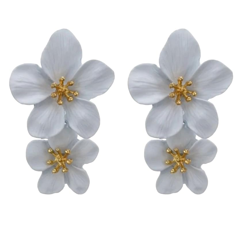 Drop Dangle Alloy Double Layer Flower Studs Statement Earrings For Women (Lily White) (B0D2VDZ3RY) Amazon Price History, Amazon Price Tracker