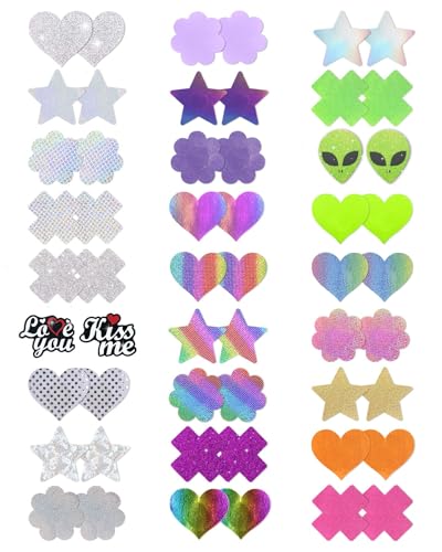 Image of CICKEE Pasties Rave Pack 27 Pairs Multicolor Nipple Covers Pasties Glitter Pasty