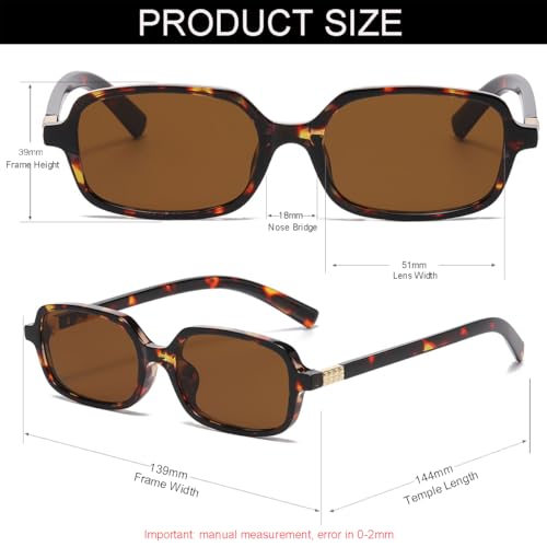 Image of Retro Rectangle Sunglasses for Women Men Small Square 90s Fashion Simple Vintage Sun Glasses UV400 Protection (Tortoise /Brown)