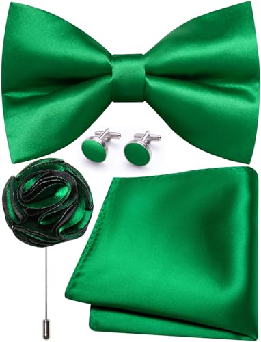 Image of Solid Color Bow Ties for Men Silk Pre-tied Tuxedo Bowtie Set 4PCS