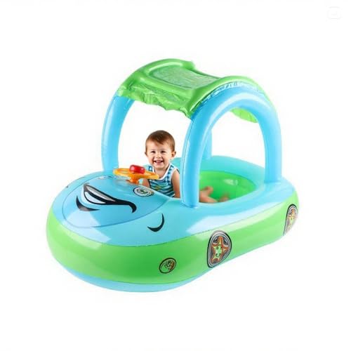 Flotador de natación para niños pequeños – Anillo hinchable para niños | Entrenador de flotación integrado con techo solar integrado y válvula resistente a fugas, soporte de asiento de PVC para