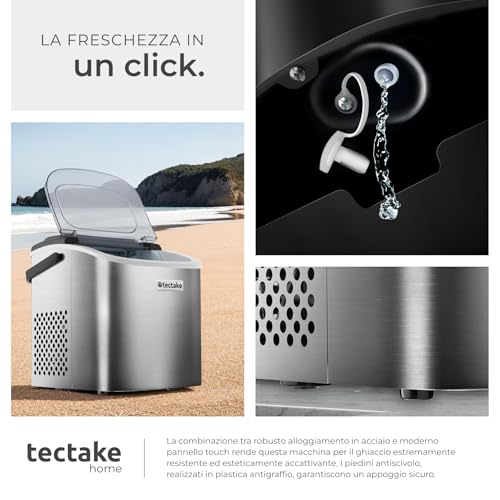 tectake® Macchina per il Ghiaccio, con Serbatoio da 1,2 litri, 2 Dimensioni di Cubetti Selezionabili, in Acciaio, Autopulente, con Maniglia, Macchina Ghiaccio, Piccoli Elettrodomestici - Argento - Immagine 4