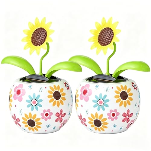2Pcs Color Sunflower Solar Dancing Flower Solar Dancing Solar Toys,Solar Powered Swinging Animated Dancer Toy Office Desk Car Decoration for Car, Funny Ornaments, Solar Power Kits
