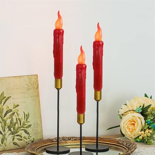 Image of Red Candlesticks Flameless Taper Candle, 4pcs Short LED Tapered Candles Remote Dipped Candle 6inch Battery Chandelier for Enchanting Christmas Harry Potter Inspired Vigils,R