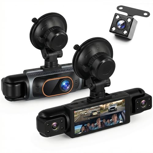 Rimoody 4 Canales 360° Dashcam para Coche, 4 1080P Delantera y Trasera Izquierda Derecha, 3.16 Pulgadas Dash CAM 1080P con Visión Nocturna IR/Vídeo en Bucle/24H Monitor/Asistencia de Estacionamiento