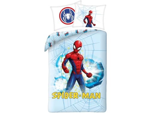 Halantex Juego de Cama Spiderman de algodón, Funda nórdica de 140 x 200 cm y Funda de Almohada de 70 x 90 cm